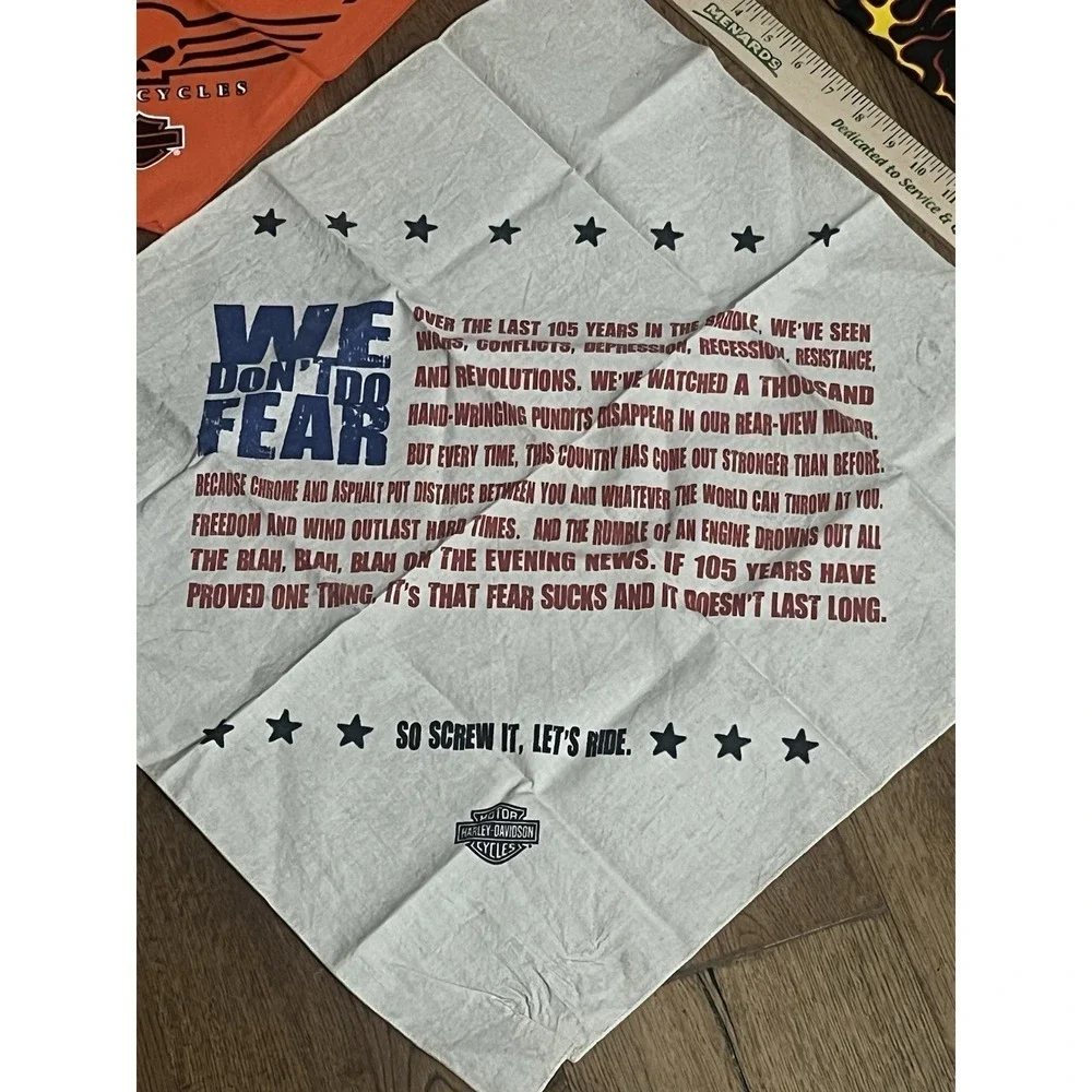 Lot Of 3 Harley Davidson Square Bandana scarf Scarves Flames Flag Orange Vintage